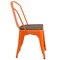 Merrick Lane Amsterdam Series Dining Chair - Blue Metal Frame - Textured Wooden Seat - Slatted, Curved Back